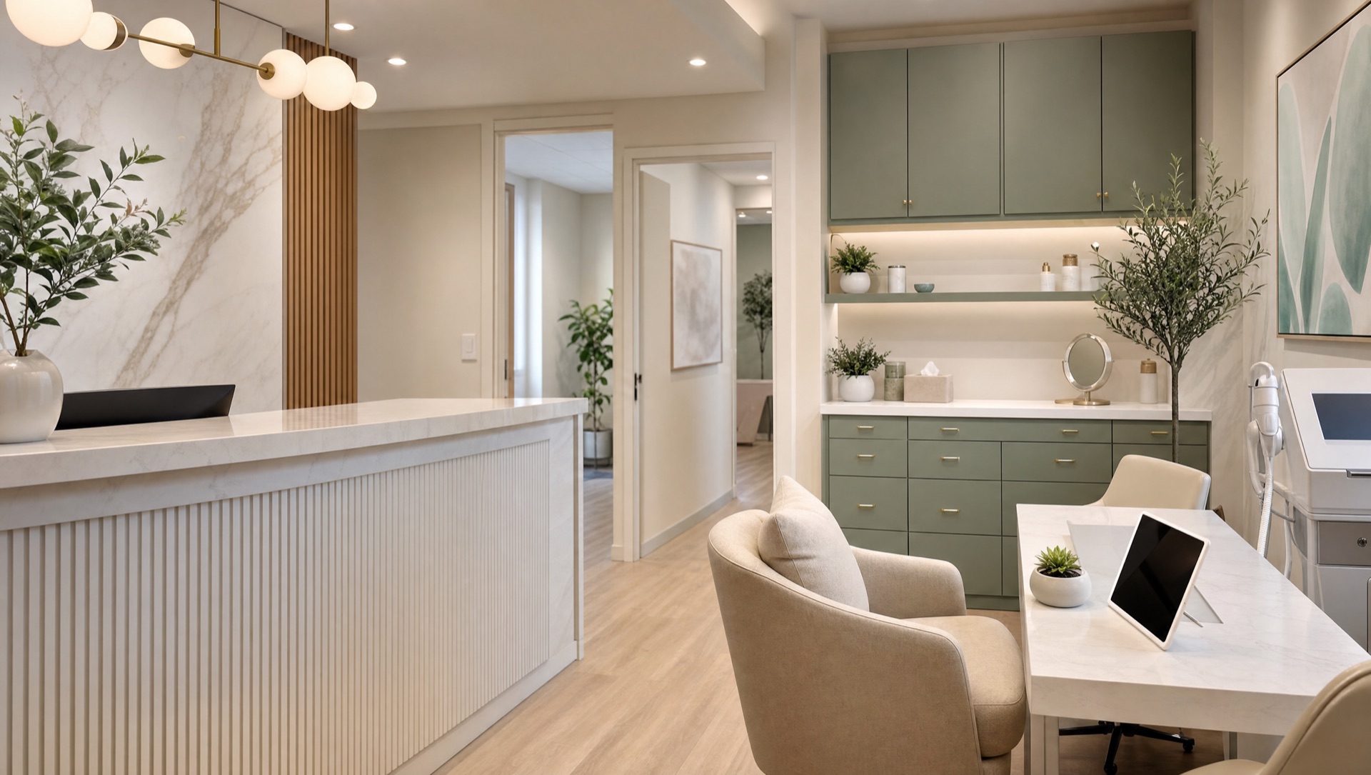 Refined medical aesthetic clinic reception and consultation area