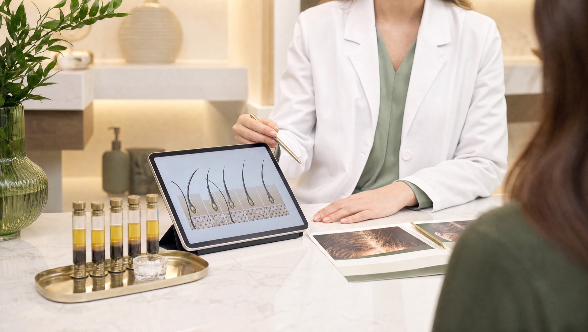 Scalp health education materials and PRP preparation in a refined clinic